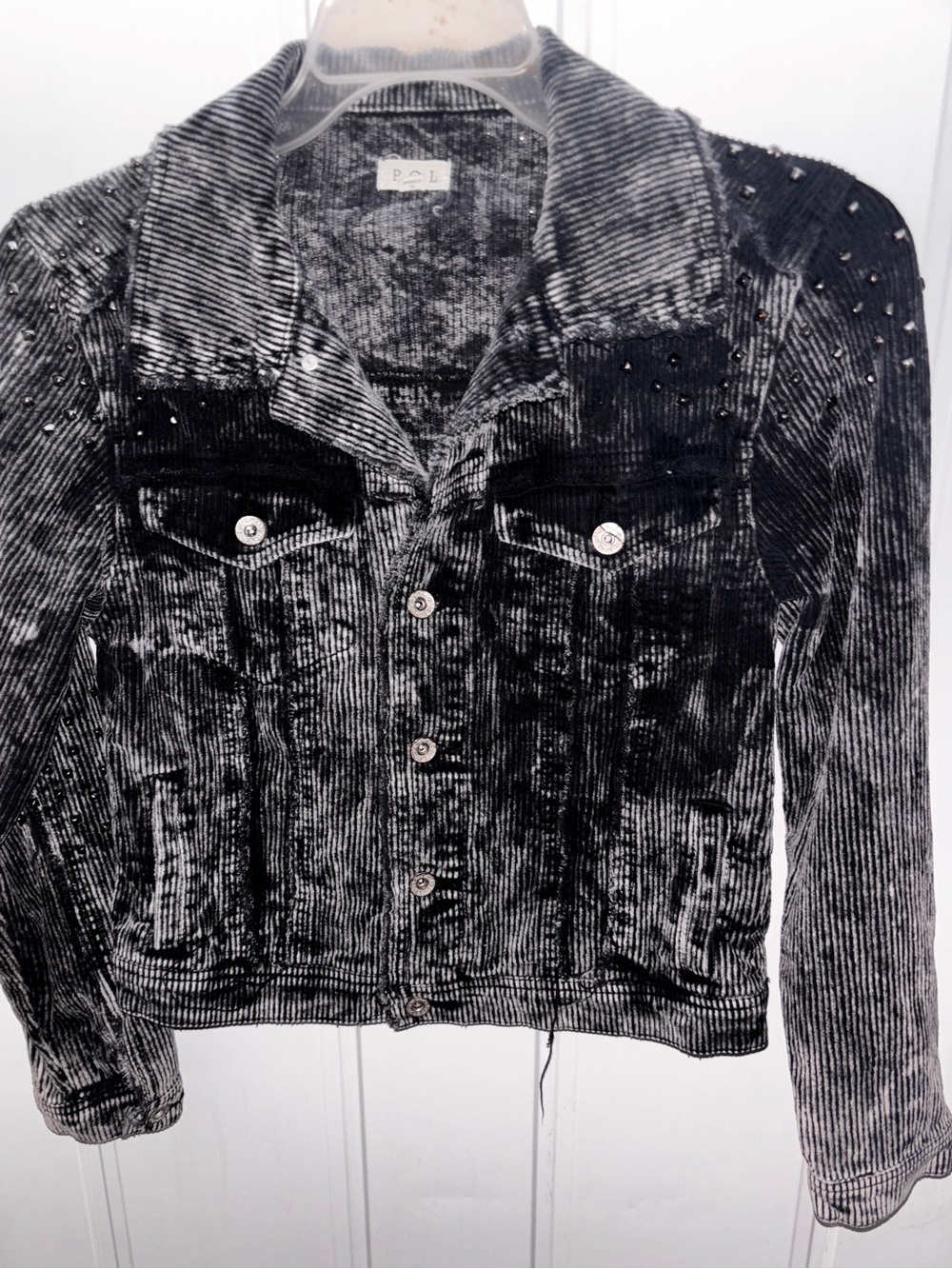 POL Small cropped Black Crushed Velvet/corduroy Studded Jacket